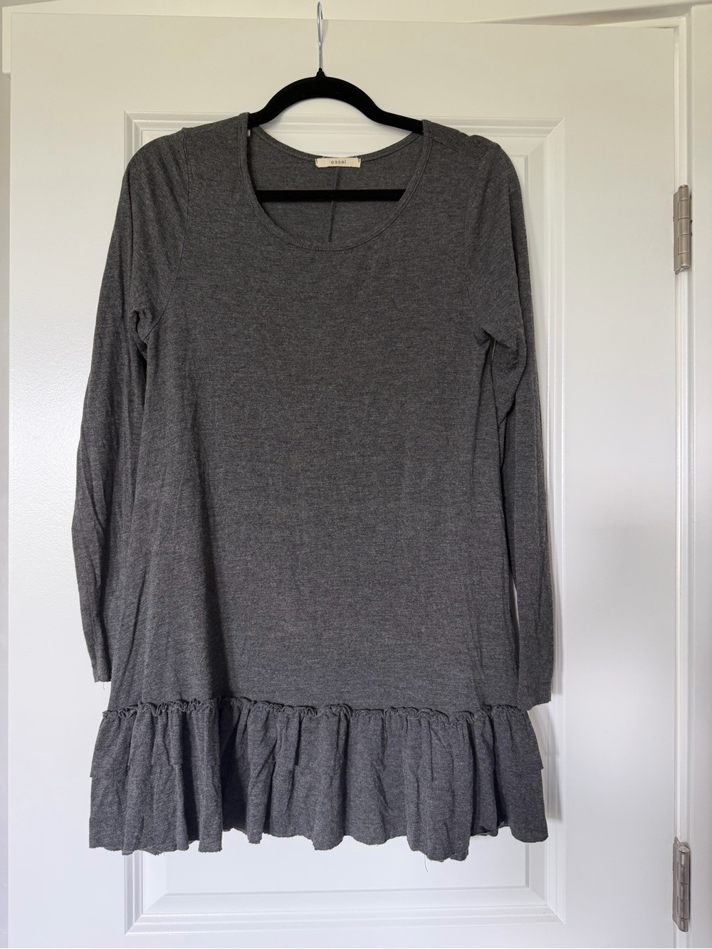 Easel Heather Gray Ruffle Hem Long Sleeve Tunic Dress - Size Small